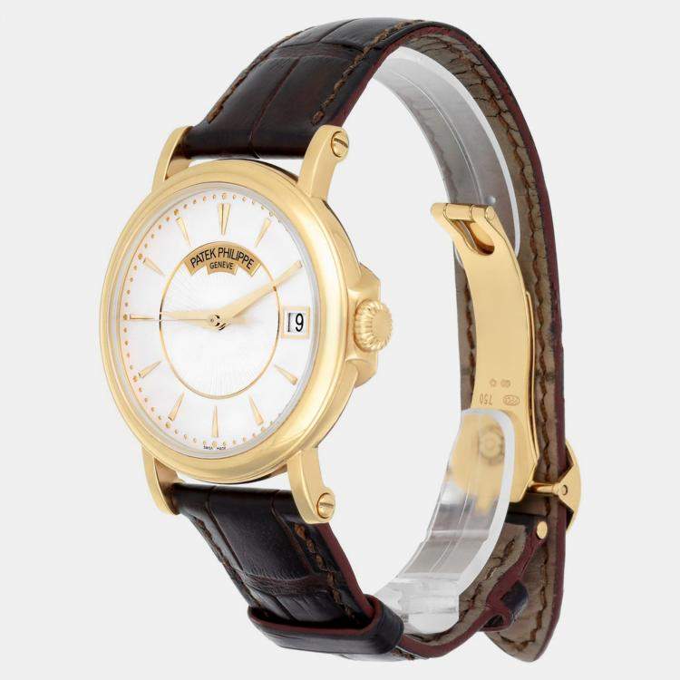 Pre Owned Patek Philippe Calatrava 5153j-001 Automatic White 18k Yellow Gold Men's Wristwatch 38 mm