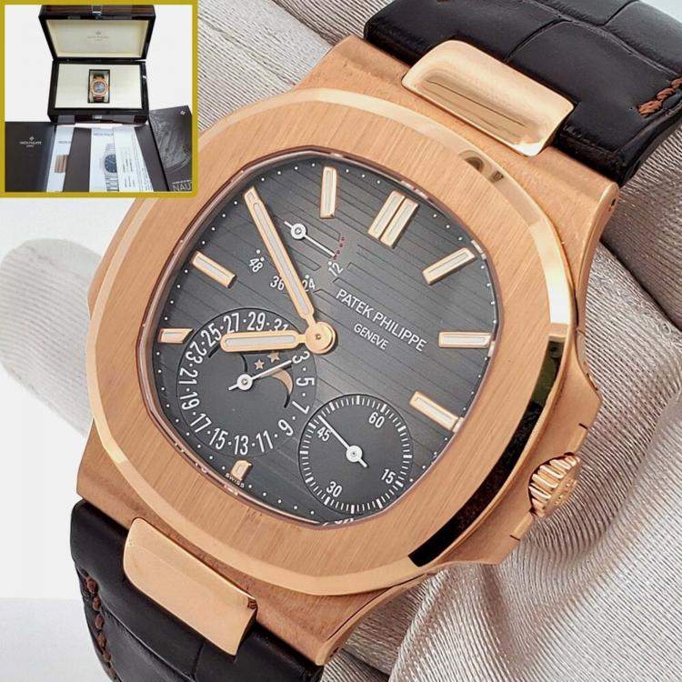 Pre Owned Patek Philippe Nautilus 5712R Automatic Black 18k Rose Gold Men’s Wristwatch 40 mm