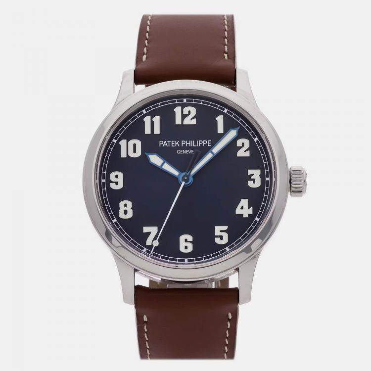 Pre Owned Patek Philippe Pilot's Calatrava 5522A-001 Automatic Blue Stainless Steel Men’s Wristwatch 42 mm