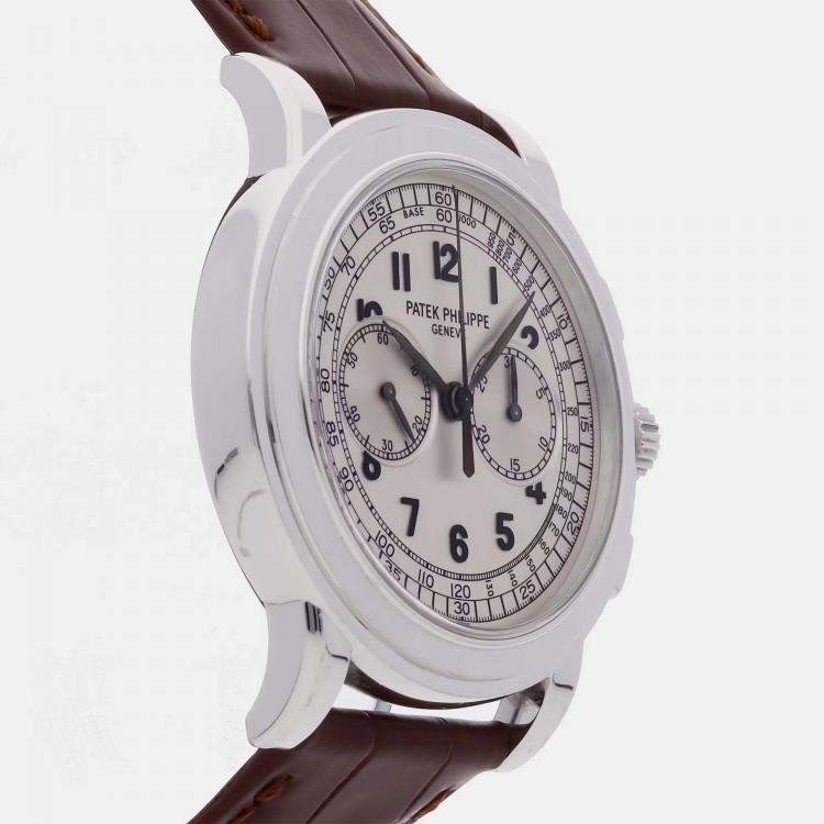 Pre Owned Pre-Owned Patek Philippe Complications Chronograph 5070G-001 Silver Manual Winding 18k White Gold Men's Wristwatch 42 mm