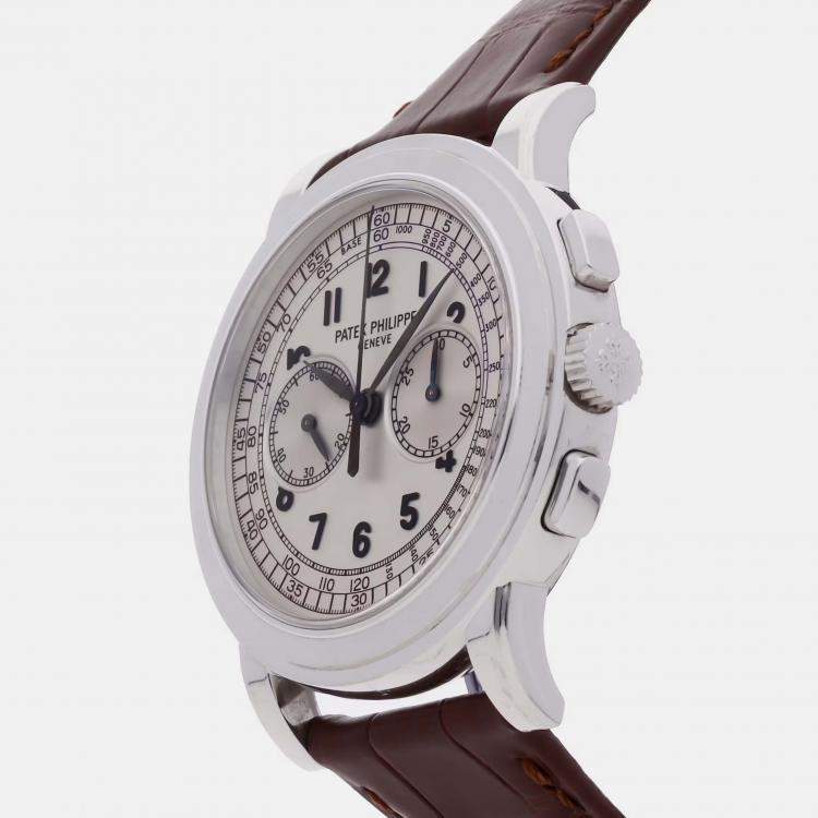 Pre Owned Pre-Owned Patek Philippe Complications Chronograph 5070G-001 Silver Manual Winding 18k White Gold Men's Wristwatch 42 mm