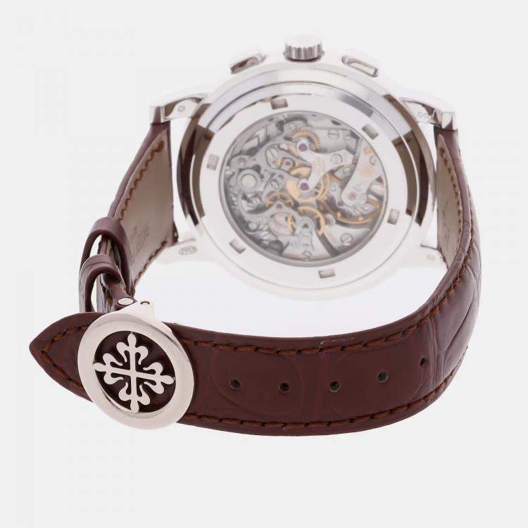 Pre Owned Pre-Owned Patek Philippe Complications Chronograph 5070G-001 Silver Manual Winding 18k White Gold Men's Wristwatch 42 mm