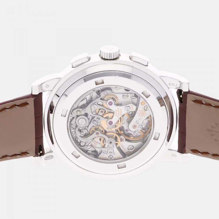 Pre Owned Pre-Owned Patek Philippe Complications Chronograph 5070G-001 Silver Manual Winding 18k White Gold Men's Wristwatch 42 mm