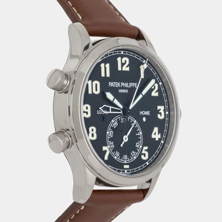 Pre Owned Pre-Owned Patek Philippe Complications Calatrava Pilot Travel Time 5524G-001 Blue Automatic 18k White Gold Men's Wristwatch 42 MM