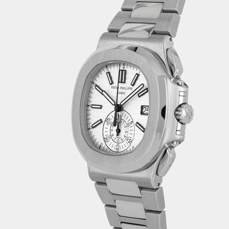 Pre Owned Pre-Owned Patek Philippe Nautilus Chronograph 5980/1A-019 White Automatic Stainless Steel Men's Wristwatch 40 MM