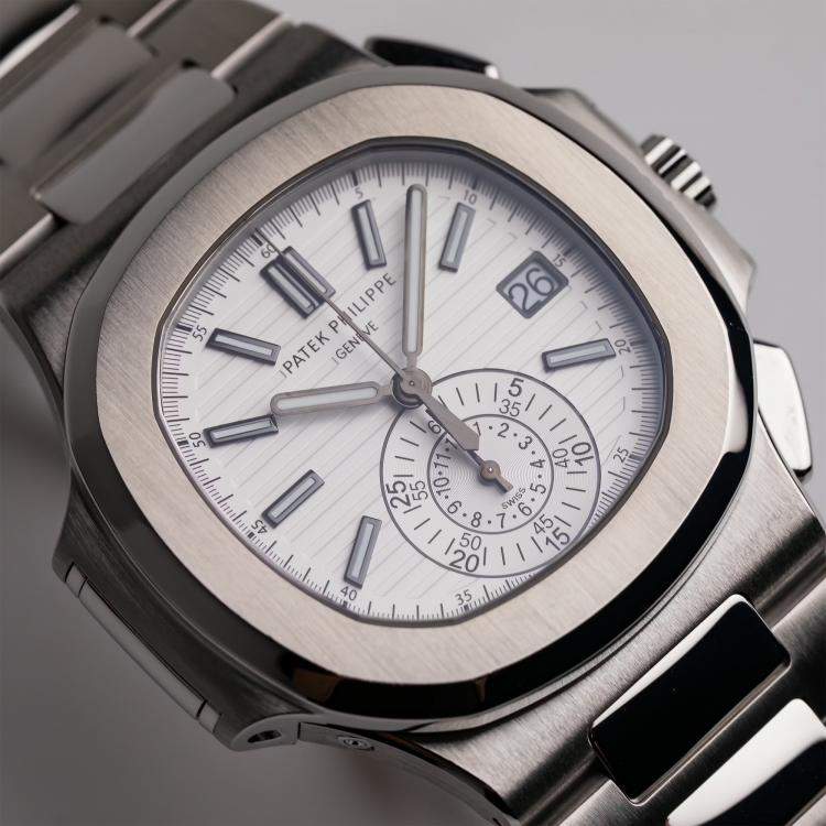 Pre Owned Pre-Owned Patek Philippe Nautilus Chronograph 5980/1A-019 White Automatic Stainless Steel Men's Wristwatch 40 MM