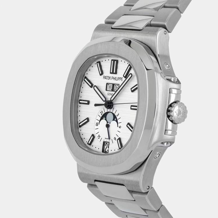 Pre Owned Pre-Owned Patek Philippe Nautilus Annual Calendar 5726/1A-010 White Automatic Stainless Steel Men's Wristwatch 40 MM