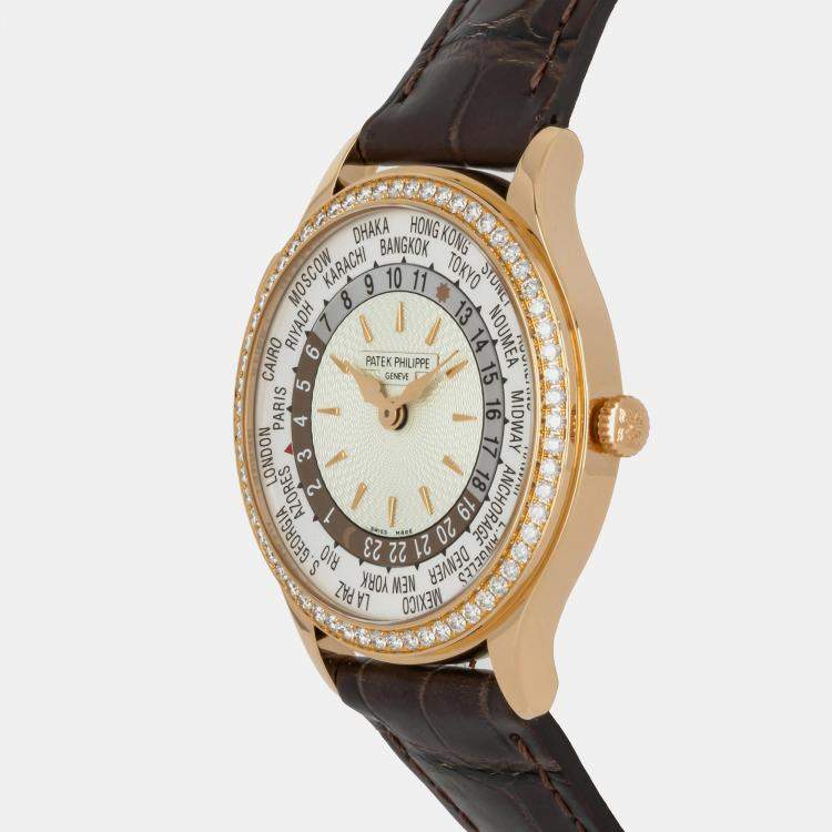 Pre Owned Pre-Owned Patek Philippe Complications World Time 7130R-013 Silver Automatic 18k Rose Gold Men's Wristwatch 36 MM