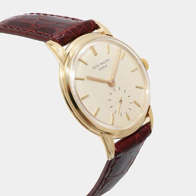 Pre Owned Patek Philippe Ivory Yellow Gold Calatrava 2484 Hand-Winding Men's Wristwatch 32 mm