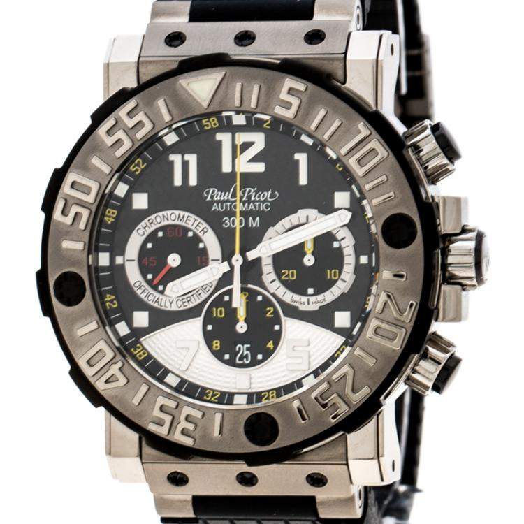 Pre Owned Paul Picot Black Titanium Plonguer C-Type Titanium 4030 Men's Wristwatch 48 mm