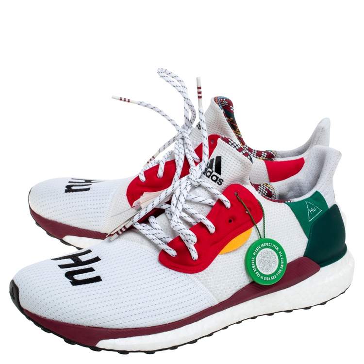 Pre Owned Pharrell X adidas White Fabric Hu Glide Sneakers Size 44.5