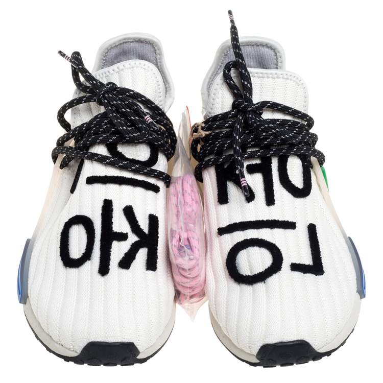 Pre Owned Pharrell Williams x Adidas Cream Knit Fabric NMD Hu Sneakers Size 41 1/3