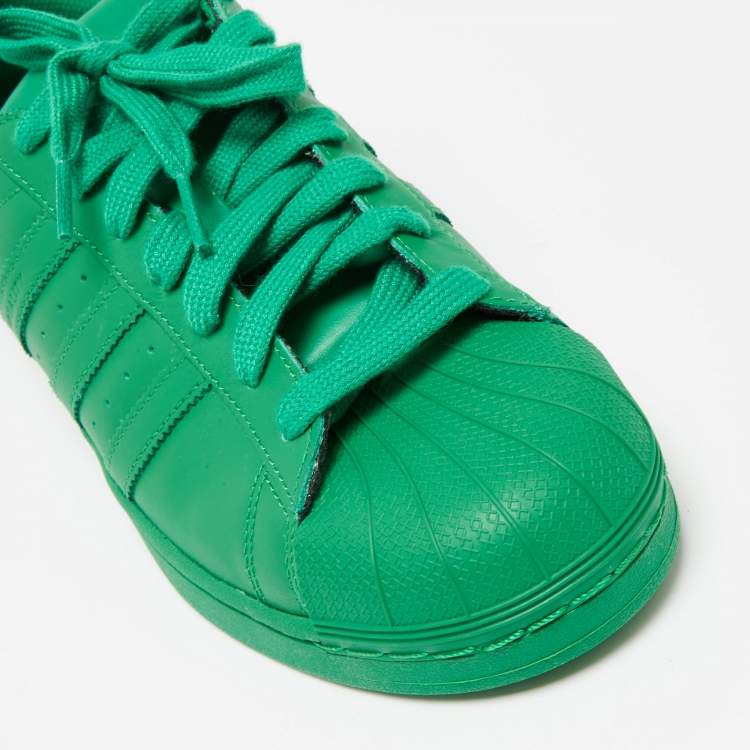 Pre Owned Pharrell Williams Green Leather Pharrell Superstar Low Top Sneakers Size 45.5