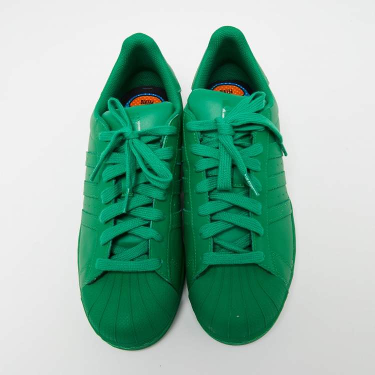 Pre Owned Pharrell Williams Green Leather Pharrell Superstar Low Top Sneakers Size 45.5