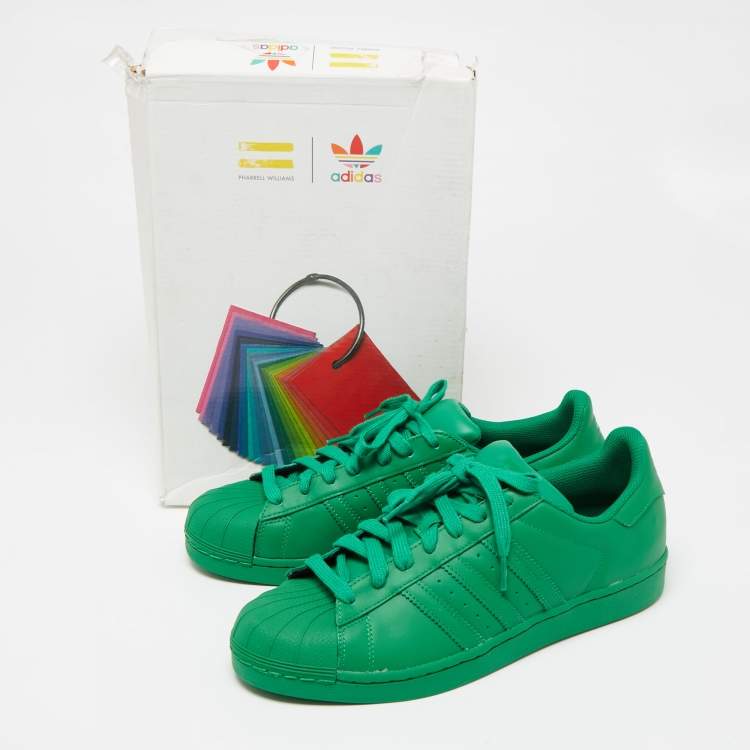 Pre Owned Pharrell Williams Green Leather Pharrell Superstar Low Top Sneakers Size 45.5