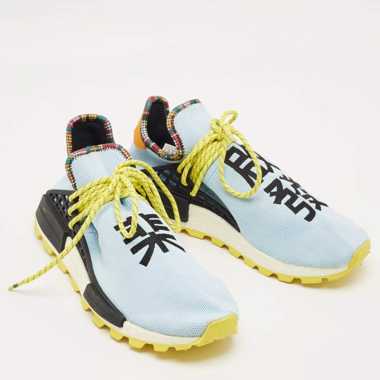 Pre Owned Pharrell Williams x Adidas Blue Knit Fabric Hu NMD Inspiration Pack Clear Sky Sneakers Size 43 1/3