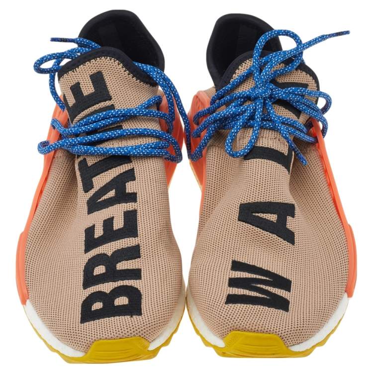 Pre Owned Pharrell Williams x Adidas Beige Knit Fabric Human Race NMD Sneakers Size 40