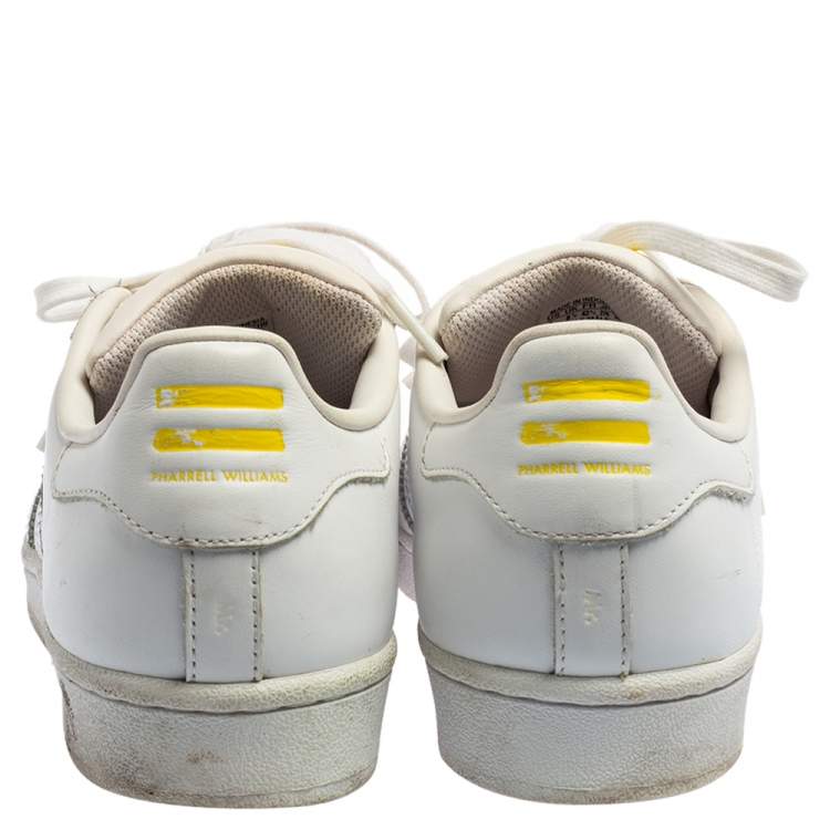 Pre Owned Adidas Pharrell Williams White Leather Pharell Supershell Super Low Top Sneakers Size 42.5 