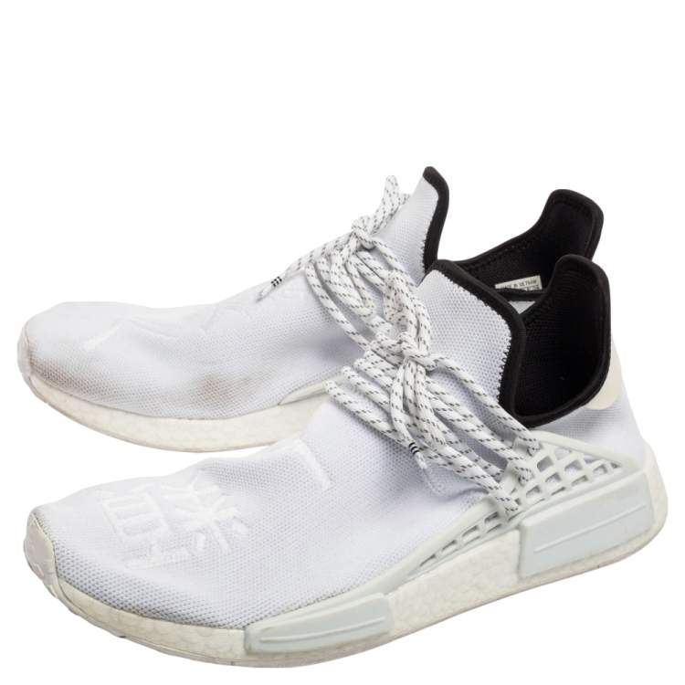 Pre Owned Pharrell Williams x Adidas White Knit Fabric Human Body NMD Sneakers Size 47 1/3