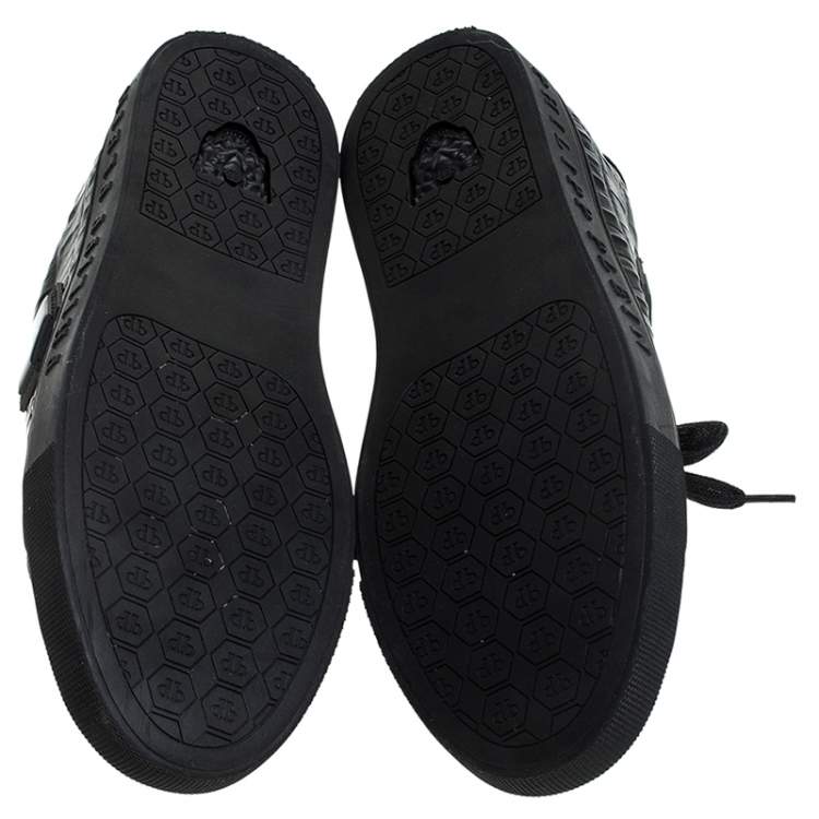 Pre Owned Philipp Plein Black Croc Embossed Leather Tusk Lace Up Sneakers Size 43