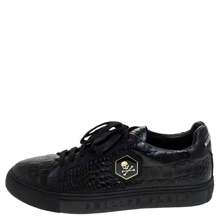 Philipp Plein Black Croc Embossed Leather Tusk Lace Up Sneakers Size 43  Philipp Plein | TLC