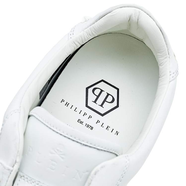 Pre Owned Philipp Plein White Leather Stars Embellished Low Top Sneakers Size 42.5