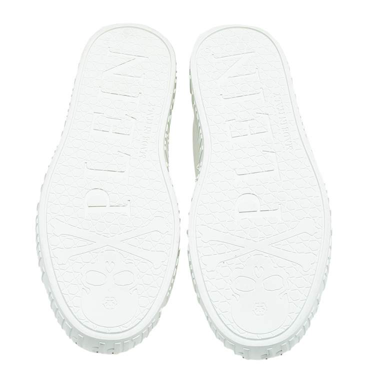 Pre Owned Philipp Plein White Leather Stars Embellished Low Top Sneakers Size 42.5
