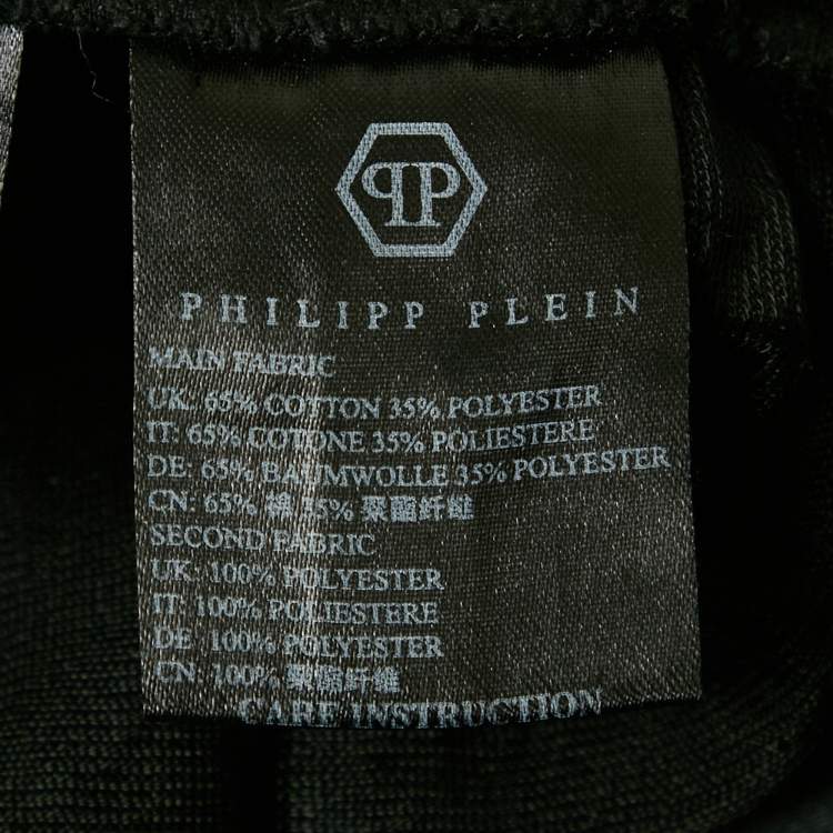 Pre Owned Phillipp Plein Fucking Fresh Black Distressed Front Zip Hoodie XS