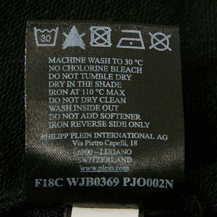 Pre Owned Phillipp Plein Fucking Fresh Black Distressed Front Zip Hoodie XS