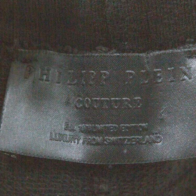 Pre Owned Philipp Plein Couture Black and Red Knit Tartan Panel Jogger Pants S 
