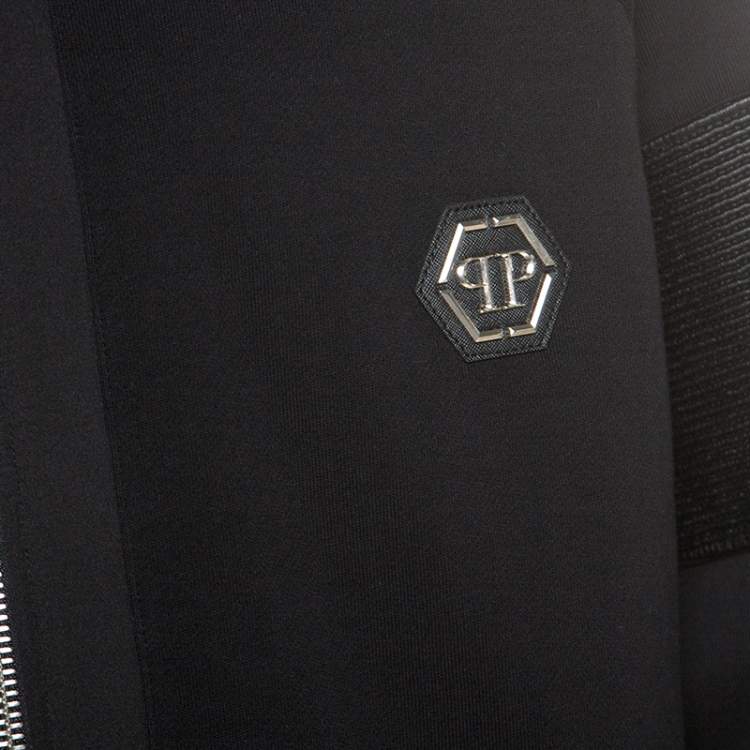 Pre Owned Philipp Plein Black Cotton Biker Detail Hooded Jacket 4XL