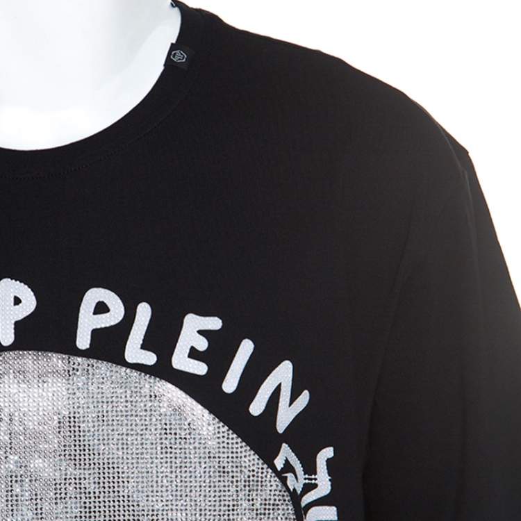 Pre Owned Philipp Plein Black Skull Print Cotton Crystal Embellished T-Shirt 4XL