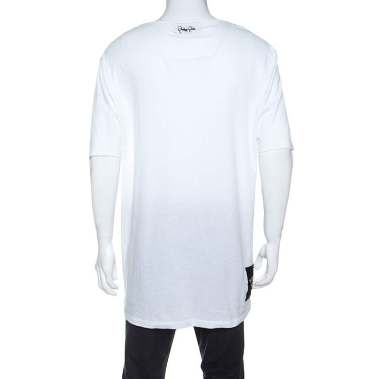 Pre Owned Philipp Plein White Cotton Logo Embossed T-Shirt 4XL