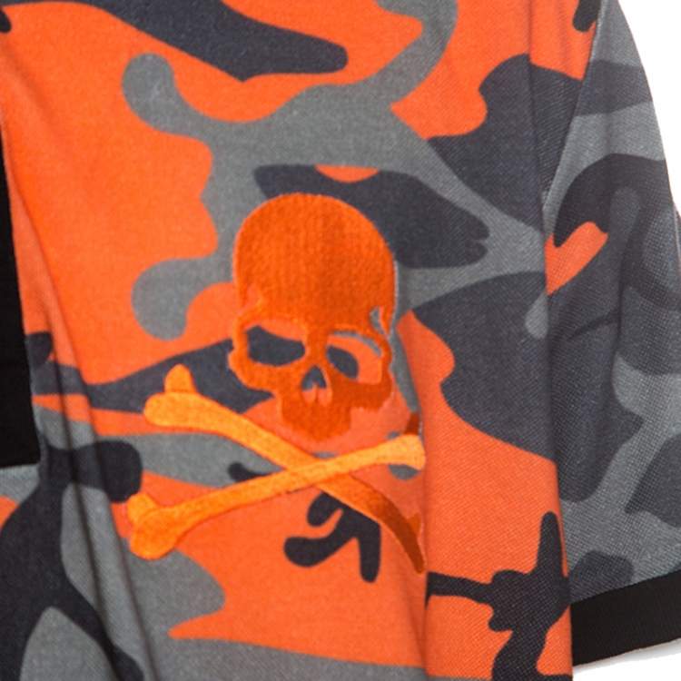 مملوكة مسبقًا Philipp Plein Orange Camouflage Print Cotton Volantine Polo T-Shirt 3XL