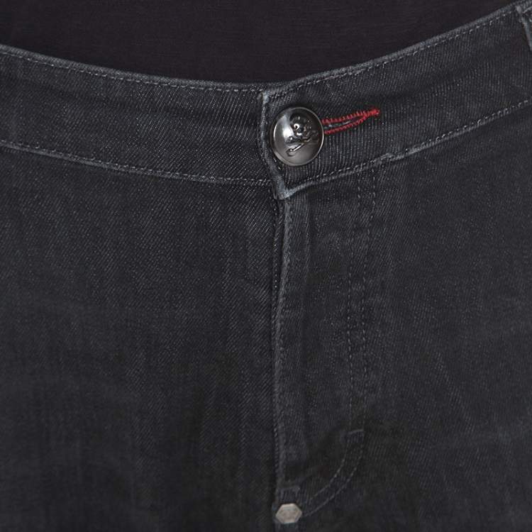 Pre Owned Philipp Plein Grey Distressed Denim Super Straight Cut Jeans 3XL
