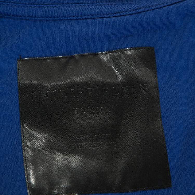 Pre Owned Philipp Plein Printed Blue V Neck Money T-Shirt