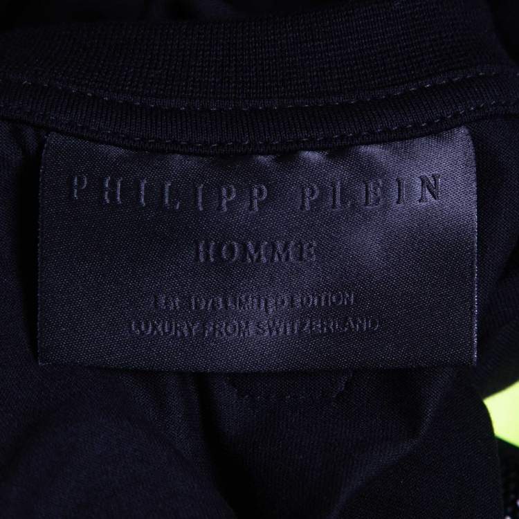 Pre Owned Philipp Plein Homme Black/Neon Green Embellished Print Cotton Crew Neck T-Shirt XL