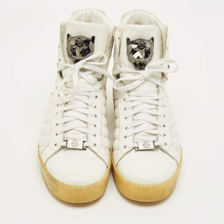 Pre Owned Philipp Plein Lullaby Size 41 White Quilted Leather High Top Sneakers