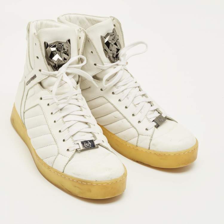 Pre Owned Philipp Plein Lullaby Size 41 White Quilted Leather High Top Sneakers