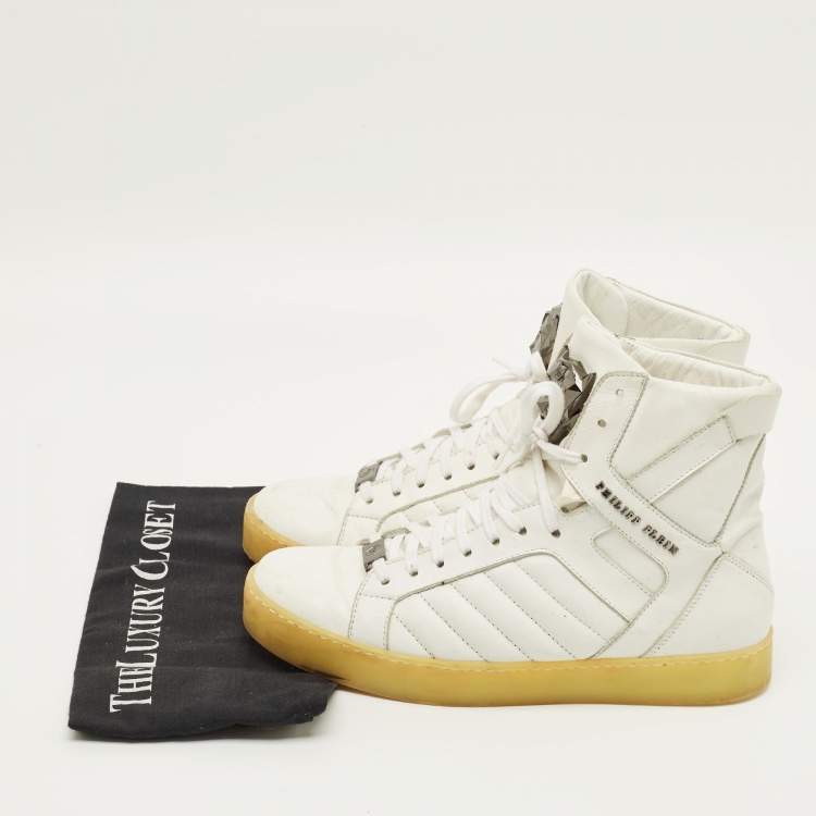 Pre Owned Philipp Plein Lullaby Size 41 White Quilted Leather High Top Sneakers