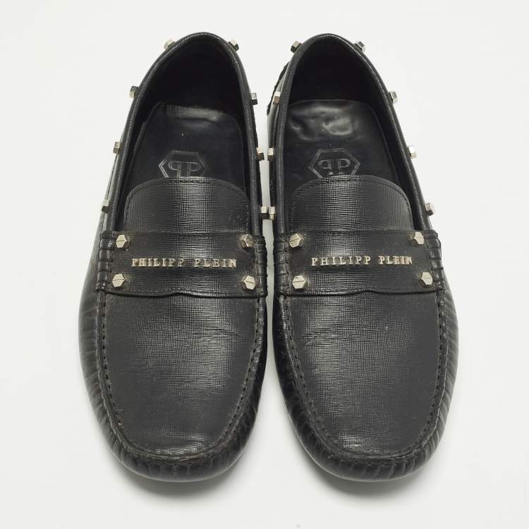 Pre Owned Philipp Plein Size 40 Black Saffiano Leather Studded Loafers