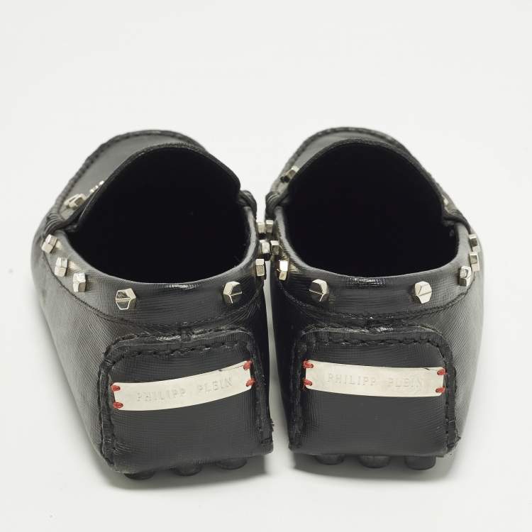 Pre Owned Philipp Plein Size 40 Black Saffiano Leather Studded Loafers