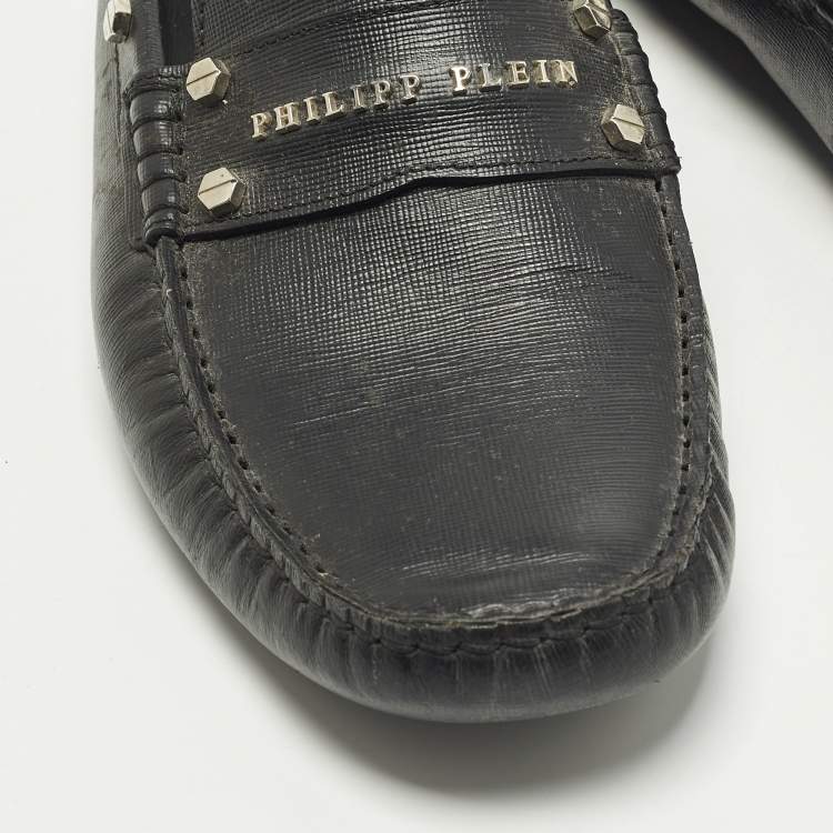 Pre Owned Philipp Plein Size 40 Black Saffiano Leather Studded Loafers