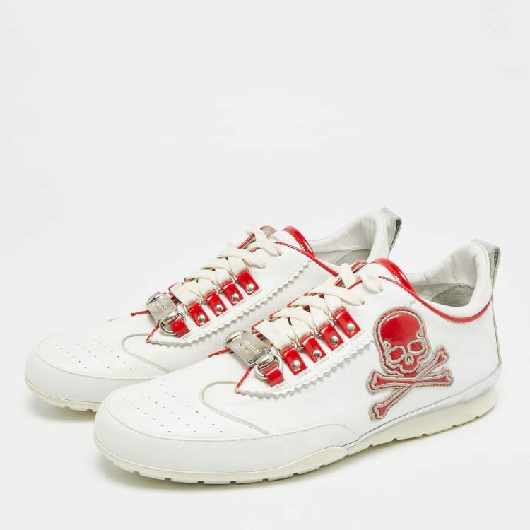Pre Owned Philipp Plein Size 42 White Leather Lace Up Sneakers