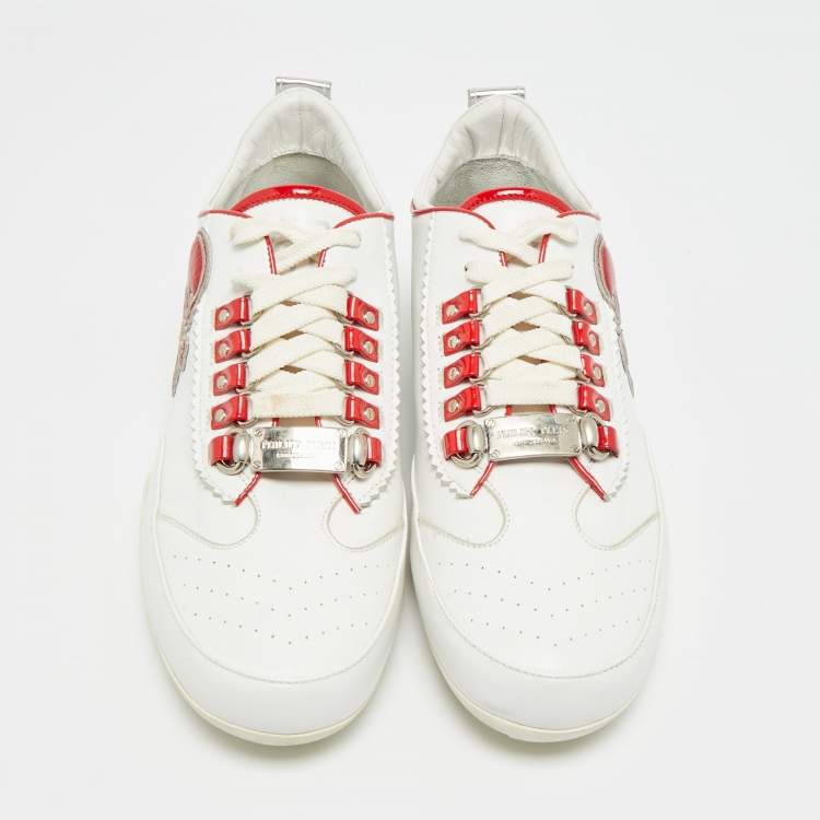 Pre Owned Philipp Plein Size 42 White Leather Lace Up Sneakers