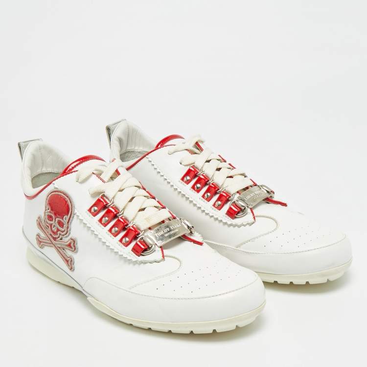 Pre Owned Philipp Plein Size 42 White Leather Lace Up Sneakers
