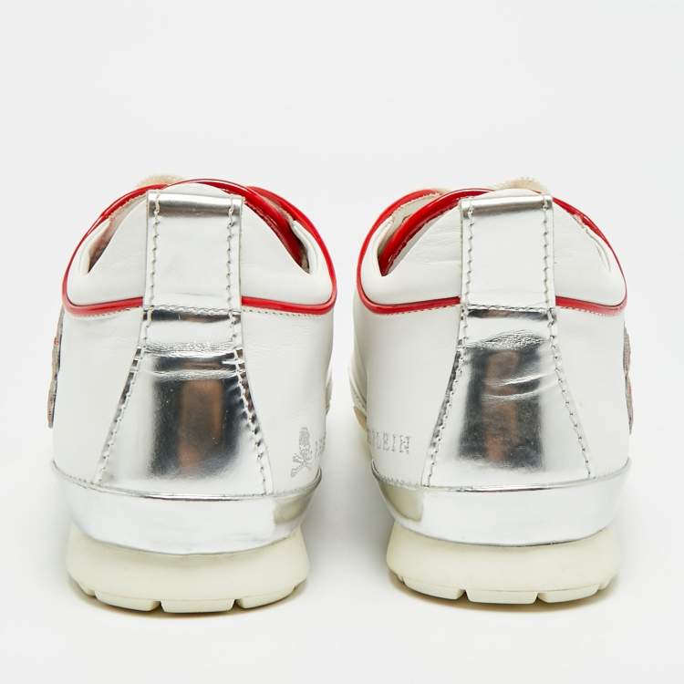 Pre Owned Philipp Plein Size 42 White Leather Lace Up Sneakers