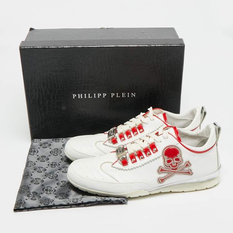 Pre Owned Philipp Plein Size 42 White Leather Lace Up Sneakers