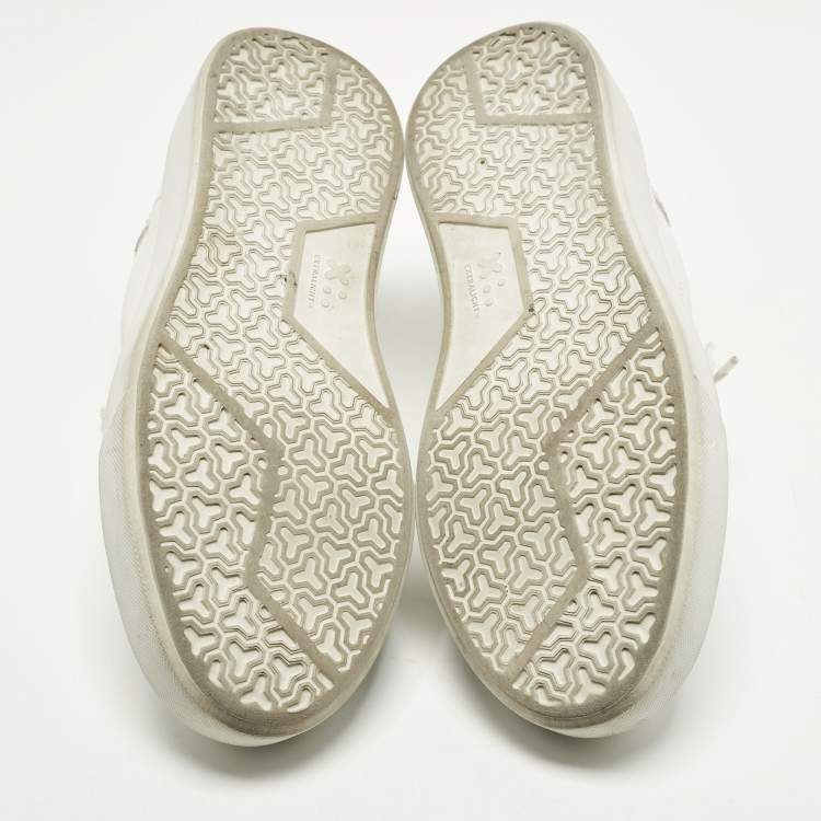 Pre Owned Philipp Plein Trainer Size 40 White Leather and Suede Crystal Embellished Lace Up Sneakers