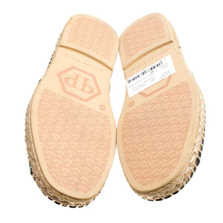 Pre Owned Philipp Plein Blue/Black Denim and Leather New York Espadrilles Size 40